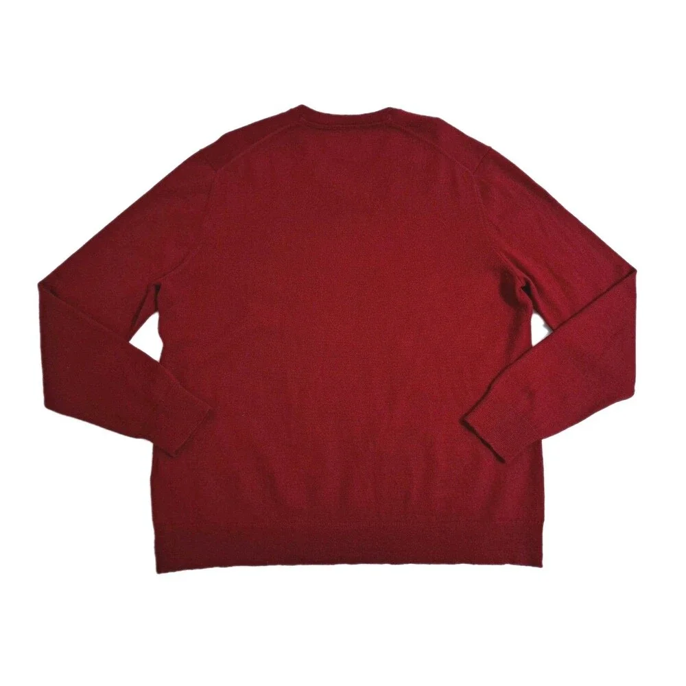 Club Room Men's Large Merino Wool V Neck Sweater Red Cabin Core Soft